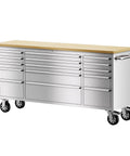 72 Inch Mobile Tool Chest With 15 Drawers And An 18 Inch Deep Wood Top, Beefy Rolling Cabinet With Locking System And Drawer Liners