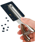 Ultra Long Reach Single Hole Punch Heavy Duty Zinc Alloy Hand Held Leather Punch shown punching a card with 6mm holes