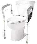 Adjustable Toilet Safety Rails With Grab Bar And Storage Bag For Seniors And Disabled, Easy Push Button Adjustment, Durable Frame