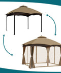 Universal Replacement Mosquito Netting For 10 By 10 Gazebo With 4 Panel Screen Walls And Zippers Outdoor Canopy Netting Khaki