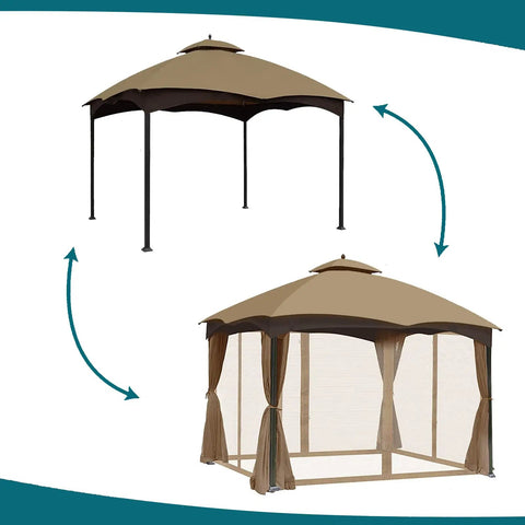 Universal Replacement Mosquito Netting For 10 By 10 Gazebo With 4 Panel Screen Walls And Zippers Outdoor Canopy Netting Khaki