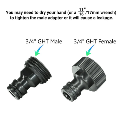 Close-up of 3/4-inch GHT male and female adapters from the 12 Pack 3/4 Inch Garden Hose Quick Connect Fittings Set With Male And Female Adapters For Faucets Nozzles And Hoses Easy Connect Leak Proof Durable Build Includes Washers.