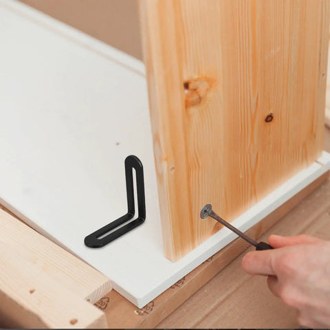 Installing Beefy Heavy Duty L Shaped Corner Brackets 10 Pcs Set For Shelves And Cabinets Thickened Design with screwdriver