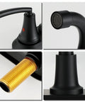 Matte Black Bathroom Sink Faucet, 4 Inch Centers, Modern Single Hole Design, BF023-MB showing spout, handle, base, and threaded part