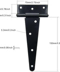 Diagram of 4 Piece Black T Strap Gate Hinges Set With Screws, Six Inch Heavy Duty Rustproof Hinges for Wooden Fences and Metal Gates