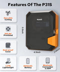 Top Tier Portable Bluetooth Label Maker And Wireless Printer Hella Tough showing features like dust-proof cover and Bluetooth connection.