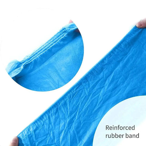 Close-up of 200 Packs Disposable Non Slip Shoe Covers Game Changer Thick Nonwoven Durable Booties With Elastic Edges shown stretched.