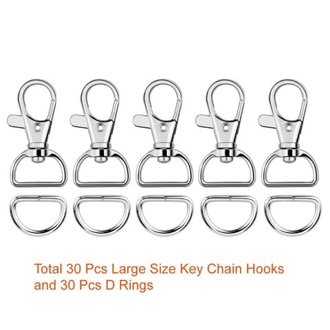 Legit Heavy Duty Swivel Snap Hooks And D Rings With 1 Inch Openings Perfect For Lanyard Crafting Sewing Repairs And Keychain Projects To Jump Start Your Custom DIY Builds Right Now - Six metal hooks and rings.