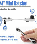 Mini 72-Tooth One Quarter Inch Ratchet Wrench With Dual Head Hex Bit Holder And Square Drive, quick release in hand