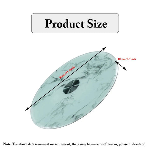 Explosion Proof Round Tabletop Rotating Serving Tray 360 Degree Turntable Glass Surface Showing Dimensions 80cm by 10mm