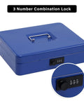 Premium Metal Cash Box With Tray And Killer Combination Lock, Blue Locking Box, durable steel body, top view with lock detail