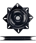Heavy Duty 6 Inch Swivel Plate With 360 Degree Rotation Turntable Base Featuring Ball Bearings For Bar Stools Chairs Recliners Boat Seats Black Built Tough Steel Construction Smooth Quiet Spin, showing top and side view