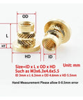 Bulk 300 Pack M1.6 Knurled Heat Threaded Inserts For 3D Printing, dimensions labeled, brass nuts, ultrasonic or hot melt install