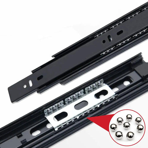 Two Pair 3-Section Full Extension Silent Drawer Slides, 10 Inch Side Mount Ball Bearing Slides made of cold rolled steel.