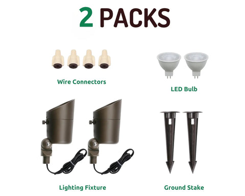 Low Voltage 12V 4W Outdoor Landscape Lights With Adjustable 160 Degree Knuckle Warm White Waterproof LED Spotlights For Garden Lawn Porch Patio And Yard Bronze Finish 2 Pack includes components