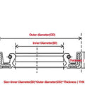 Fluoro Rubber Oil Seal Kit With O Rings And Gaskets Heavy Duty Transmission Seals High Temperature Resistant From Minus 20C To 240C Corrosion Proof Ring Set For DIY Repairs And Maintenance size diagram showing ID, OD and THK