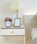 Hexagon Pocket Door And Drawer Handles Set Of 4 Flush Ring Pulls in zinc alloy gold finish installed on nightstand drawer