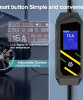 No Brainer Plug And Play Portable EV Charger With GB/T Connector And NEMA 5 15 Household Plug, LCD screen showing 16A and charging info.