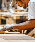 Man using Clear Acrylic Router Template Set With Four Rectangular Inlay Guides And Etched Dimensions for precise woodworking cuts.