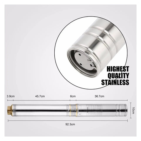 Rock Solid Adjustable Submersible Pump With Half Horsepower Brushless Motor And Stainless Steel Body dimensions and steel casing details