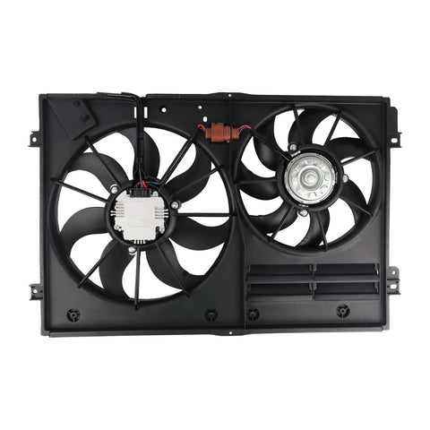 Top Tier Engine Radiator Cooling Fan Slick Replacement For Vw Jetta Passat Golf Tiguan And Audi direct fit fan assembly view.