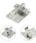 One Handed Stainless Steel Push Latch For RV And Boat Cabinets No Fuss Easy Install Keeps Doors Locked Against Road Vibration And Lets You Access Gear Fast While Traveling, showing silver latch with mount holes and push-to-lock mechanism.