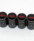 GMC Logo Emblem Valve Cap Set For Cars Four Pack Dope Carbon Fiber Look Black Chrome Wheel Tire Stem Covers Easy Install