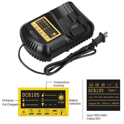 Replacement Charger For 12V-20V Max Lithium Ion Batteries Compatible With DCB101 DCB115 DCB107 DCB105 Fast Charging US Standard Plug