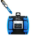 Two Pack Outdoor Rope Adjusters with blue cords for camping and boating, marine-grade brass and stainless steel, compact packaging.