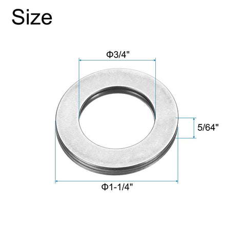 Front view of chrome steel thrust washer with 3/4 in bore, 1-1/4 in outer diameter, 5/64 in thickness