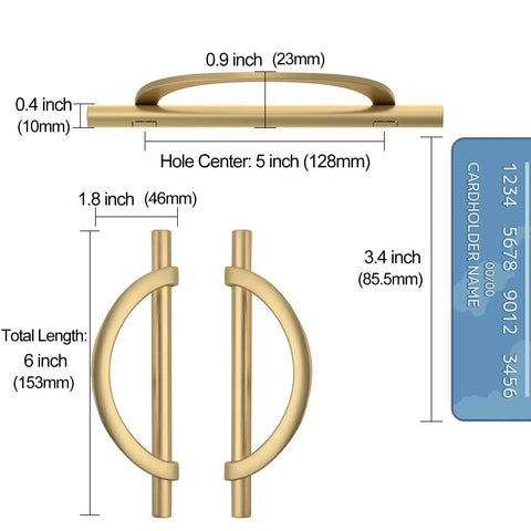 Dimensions of 10 Pack Brushed Gold Half Moon Cabinet Pulls With 5 Inch Hole Centers 128mm Zinc Alloy Durable Kitchen Cabinet Hardware