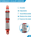 100mm Universal Aluminum RC Shock Absorber Damper Set for 1/10 RC Cars, black spring with red ends, performance features listed