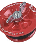 Red ABS reinforced End Of Pipe Gripper Plugs For 3 Inch Pipes, Mechanical Seal At Pipe End To Hold Test Pressure, metal wing nut on top.