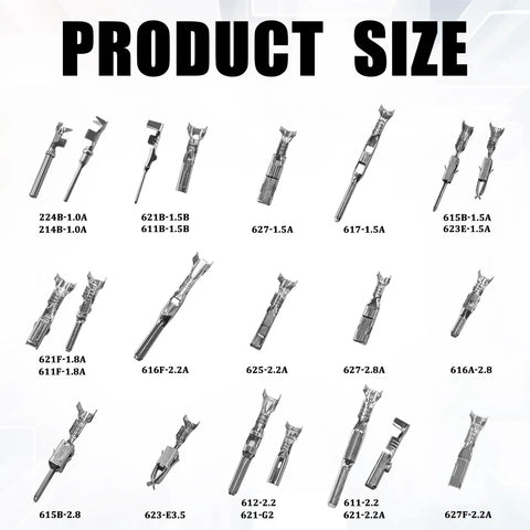 290Pcs Automotive Electrical Wire Terminal Pins Kit With 21 Types Non Insulated Crimp Terminals product size chart