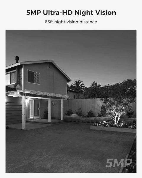 Night view of house using 2.5K 5MP WiFi Security Camera System Outdoor Expandable 16CH NVR Supports Up To 8MP 500GB HDD Included