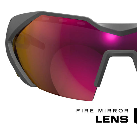 Close-up of Vision Type E Safety Glasses With Fire Mirror Lens For The Jobsite, Anti Fog And Scratch Resistant, Black Half Frame Protective Eyewear.