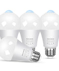 4-pack of Smart Motion Sensor LED Bulbs Outdoor Daylight 5000K, 13W E26 A19, showing bulb design and motion sensor detail