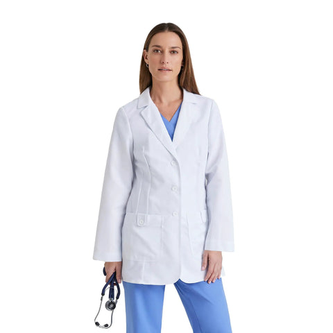 Missy White Lab Coat With Back Tab Two Pockets Button Closure Tagless Inside Label Small Size Comfortable Medical Coat