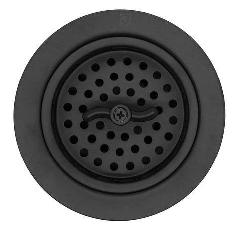 Go-To Wing Nut Kitchen Sink Basket Strainer And Waste Disposal Flange Combo Pack Large 3-1/2 Inch Fit For Most Disposals Matte Black Finish With 4-3/8 Inch Rim in matte black showing perforated basket and handle