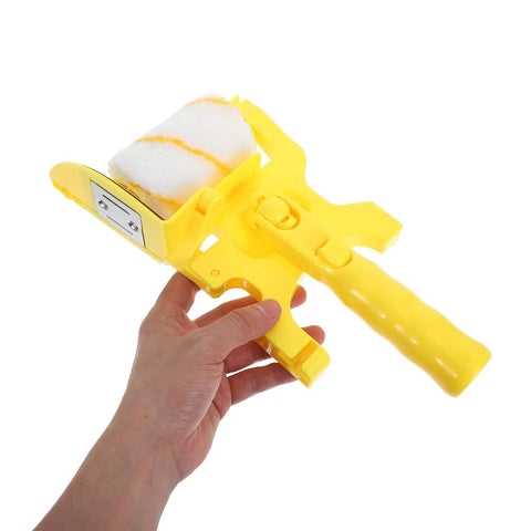 No Sweat Paint Edger Roller Brush Kit With Heavy Duty Pole For Flawless Trim Cutting In And Tape Free Wall Painting Jobs That Truly Nail The Finish Every Single Time, yellow roller with handle.