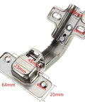 135 Degree Corner Folded Cabinet Door Hinge For Kitchen And Bathroom Silver Finish Adjustable Metal Hardware shown with dimensions