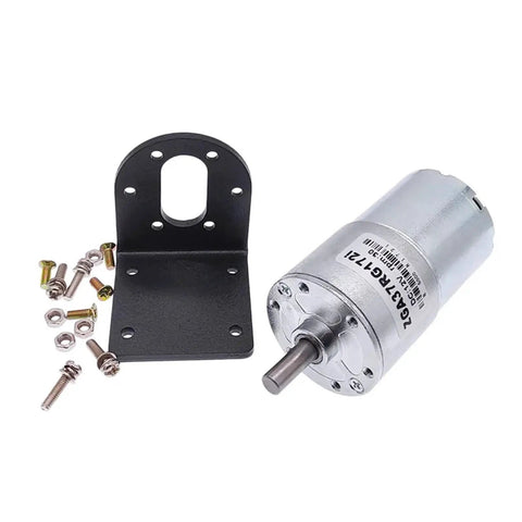 Heavy Duty DC Gearmotor Designed With High Torque Output In 12V Or 24V Specs, includes mounting plate and screws.