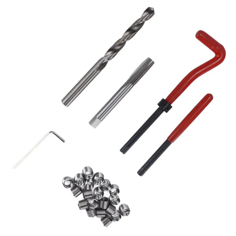 Thread Repair Kit M8x1 25mm Complete Set With Drill Bit, 20 Inserts, Hex Wrench, And Extra Pro Grade Tools For Quick And Easy Thread Repairs In Metal, Plastic, And Aluminum Surfaces.