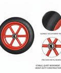 Heavy Duty Solid Rubber Plate Caster Wheel 11.02 Inch Diameter, Rock-Solid, red and black wheel with metal bearing detail shown