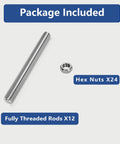 12 Pieces 304 Stainless Steel M3 Fully Threaded Rods 51mm Long With Right Hand Threads Includes 24 Hex Nuts set package