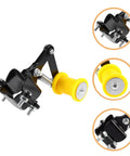 Dope Metal And Plastic Chain Tensioner Kit That Slaps Riders Hard With Roller Guide For Smooth Riding And Ultimate Safety On Any Ride., black metal and yellow plastic chain tensioner with roller guide