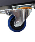 Pro Grade Heavy Duty Industrial Spot Cooler And Portable Commercial Air Conditioner Packing Badass 22500 Btu Hour Cooling caster wheel close-up featuring durable blue material.