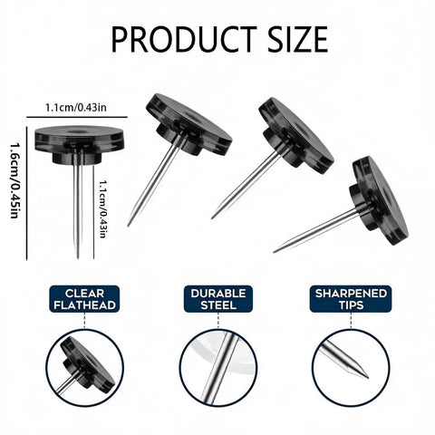 Translucent Smoky Push Pins 100 Pack For Cork Boards Maps And Wall Tapestries With Sharp Steel Points product size diagram