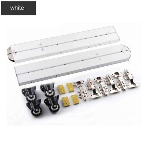 Hidden Desktop Folding Connector Accessories Set With Hydraulic Rod Hinges in white, including folding stands, hinges, and wheels.
