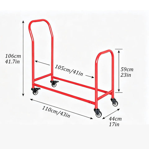 Heavy Duty Tire Storage Rack Featuring Four Smooth Swivel Casters, dimensions 110x44x106 cm, designed for secure tire storage.